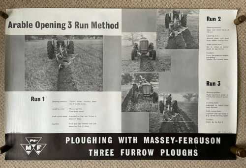 Vintage Original Massey Ferguson Three Furrow Ploughs Poster Arable 3 Run Method