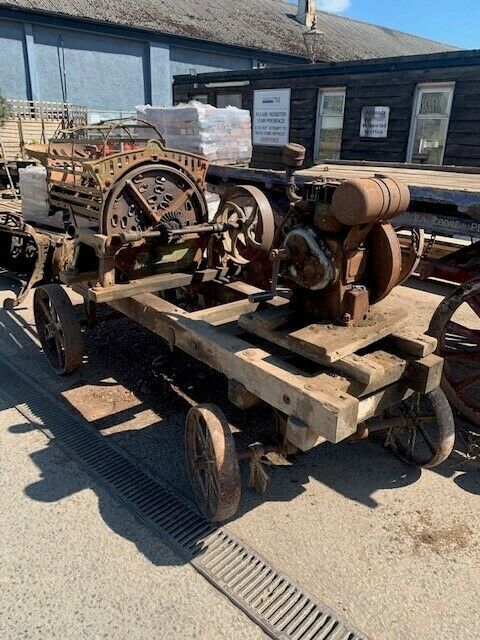 Rustic Old Cast Wheel Stationary Engine Trolley and Cutter Garden Base Chassis